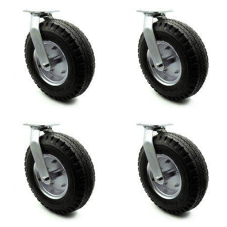 Service Caster 12 Inch Black Pneumatic Wheel Swivel Caster Set SCC-100S3506-PNB-4